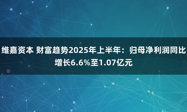 维嘉资本 财富趋势2025年上半年：归母净利润同比增长6.6%至1.07亿元